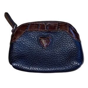 Brighton Black Pebbled Leather Coin Purse Brown Croc Trim Heart Accent Wallet